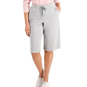 Karen Scott Skimmer Grey Drawstring Knit Stretchy Knee-Length Shorts NWT